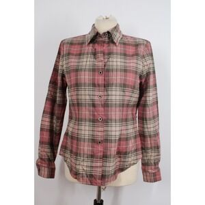 Vtg 90s Jones NY Country 8 Wool Stretch Plaid Button-Front Top